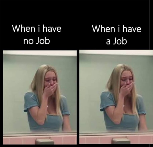 when i have no job: sad crying girl. when I have job: same picture