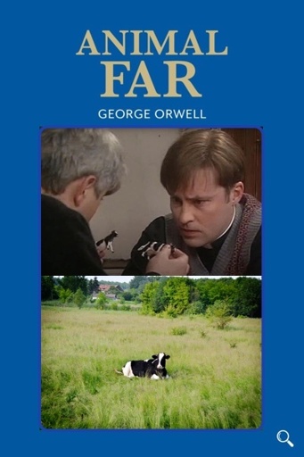 Book cover of Animal Far by George Orwell, with Dougal from Father Ted looking at cows