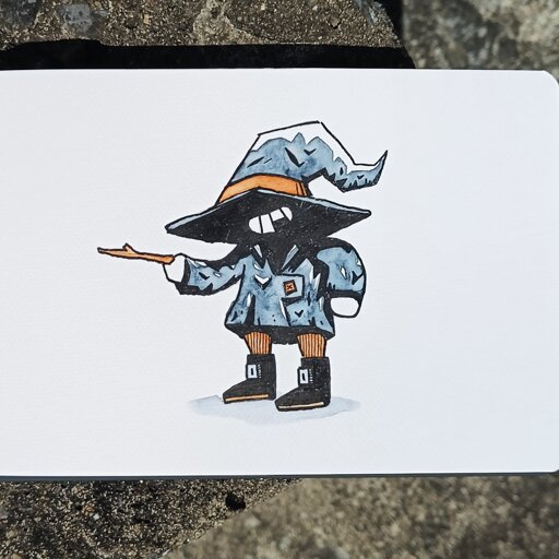 Chibi sorcerer, ink and watercolor (burnt sienna and payne's gray)