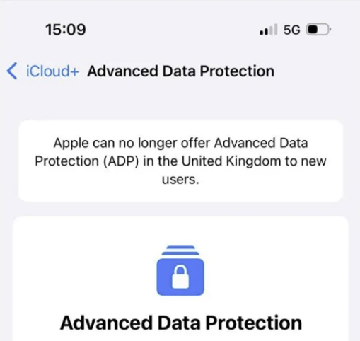 Apple iCloud+ notifying UK users that Advanced Data Protection is no longer available.