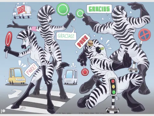 Art depicting the La Paz Traffic Zebras as Anthro Zebras working as street crossing guards